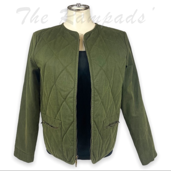 Company Ellen Tracy Quilted Hunter Green Army Zip-up Jacket Size Petite 6 - Picture 5 of 12